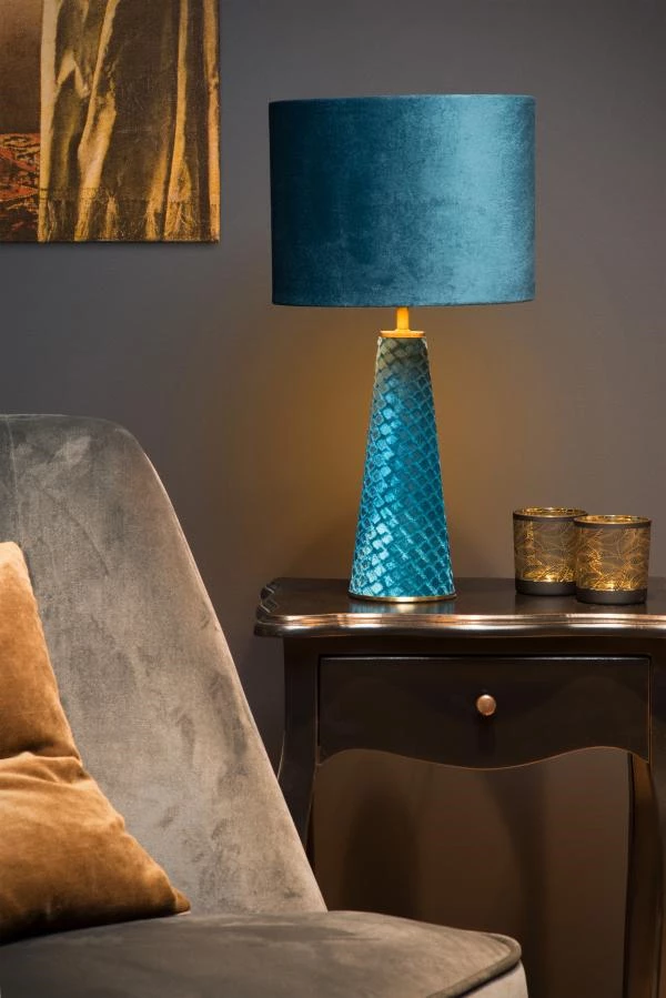 Lucide EXTRAVAGANZA VELVET - Lampe de table - Ø 25 cm - 1xE27 - Turquoise - ambiance 2